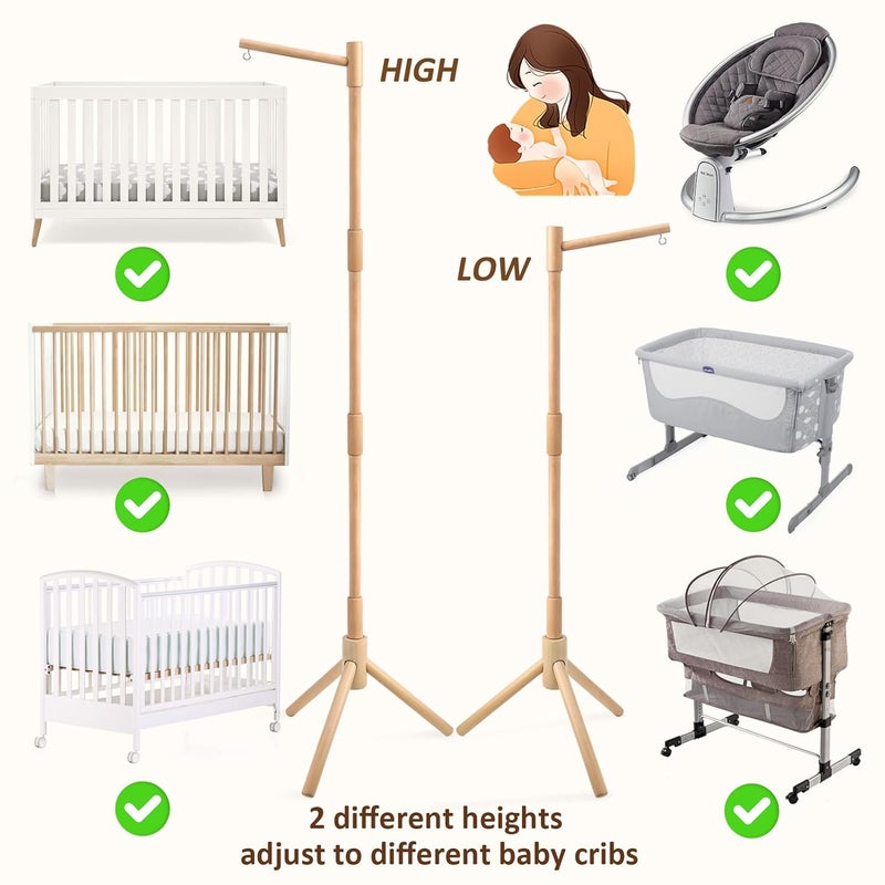 JILPAK Floor-Standing Crib Mobile Arm - 61.4 Inch Wooden Mobile Arm for Crib - Movable Baby Mobile Hanger with Strong Anti-Dumping Attachment - 100% Beech Wood - Easy Assembly - Nursery Decor - Image 2